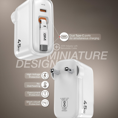 GM G+ 45W Type C All-in-One Travel Adapter (White)