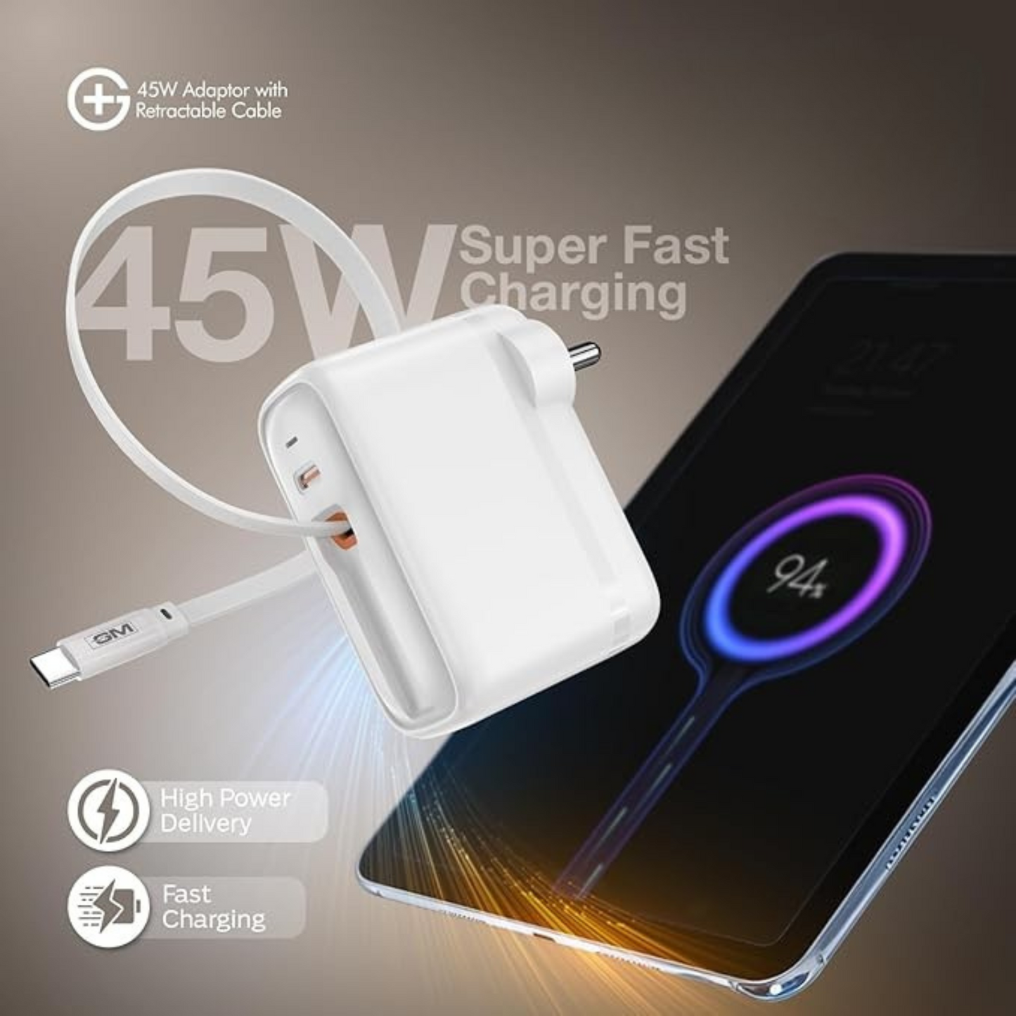 GM G+ 45W Type C All-in-One Travel Adapter (White)