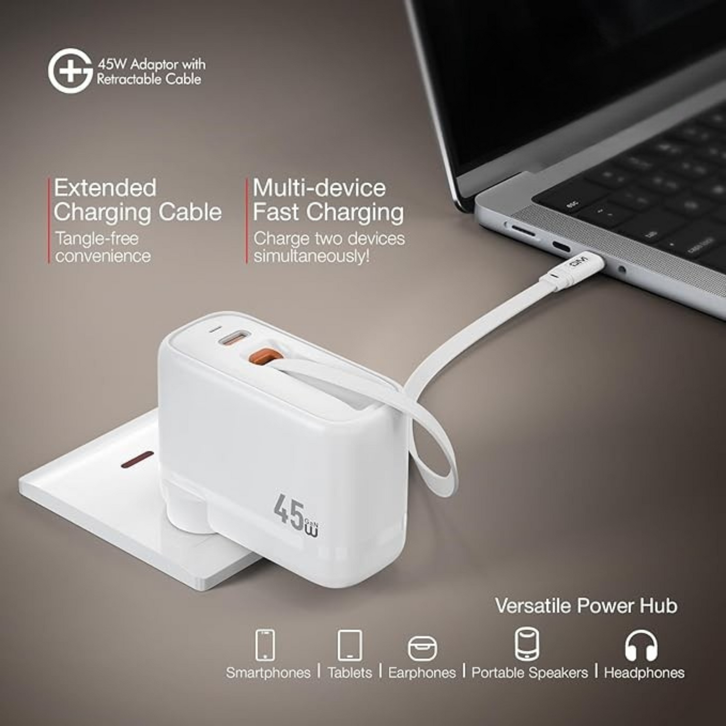 GM G+ 45W Type C All-in-One Travel Adapter (White)